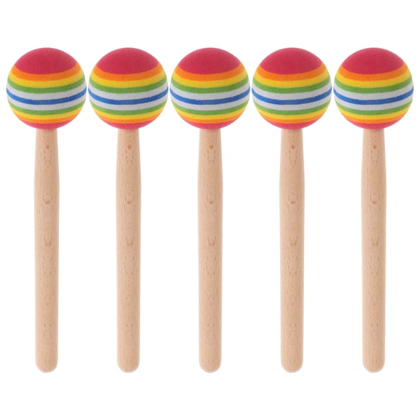 5 baquetas de madera con forma de piruleta para percusión, juguete de percusión manual con mangos de madera para niños y adultos