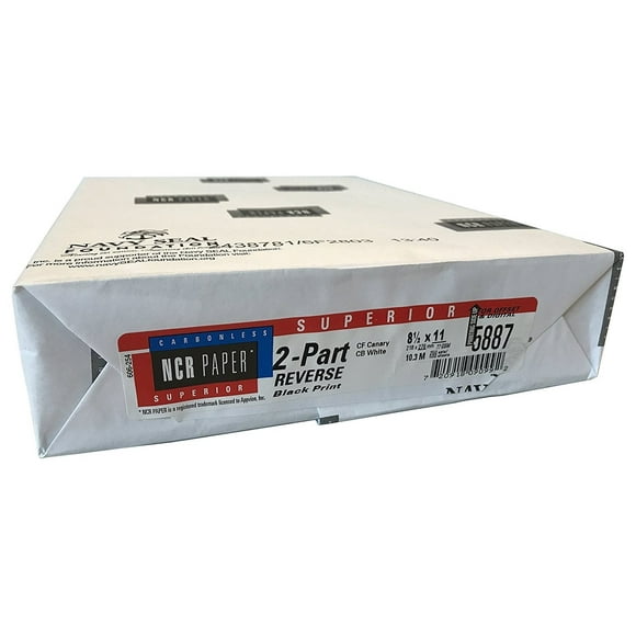250 Ensembles, Papier NCR, 5887, 2 Parties Collées (Blanc, Canari), Format Lettre Papier Sans Carbone Appleton