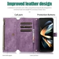 thumbnail image 5 of Allytech Zipper Wallet Case for Samsung Galaxy Z Fold3 with Wrist Strap & Shoulder Strap, Premium PU Leather Card Slots Kickstand Magnetic Clasp Shockproof Protective Cover Case - Purple, 5 of 9
