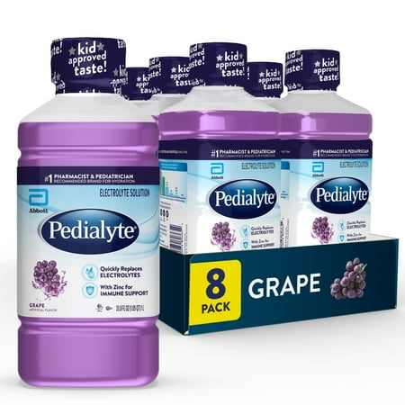 Pedialyte Electrolyte Solution, Grape, 8 bottles, 1 liter each