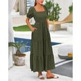 thumbnail image 3 of Women's Summer Dresses 2025 Puff Sleeve Square Neck High Waist Smocked A-Line Flowy Loose Fit Midi Dress, 3 of 17