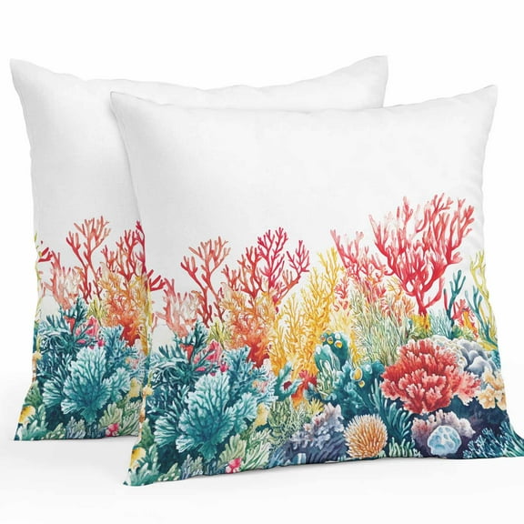 Waterproof Throw Pillow Covers Set of 2, 26x26 Inch Coastal Decorative Pillowcases Outdoor Pillow Slip Cushion Covers Set for Couch Tent Summer Beach Red Teal Coral Nautical