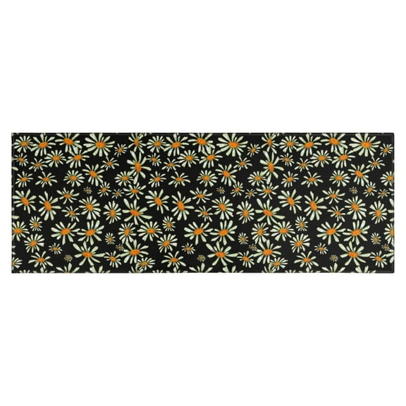 Black Daisy Flower Orange Centers Pattern Kitchen Rug Mat,Kitchen Runner Rugs Non Skid Washable,Decorative Kitchen Floor Mats for Kitchen,Sink,Laundry,17"X47"