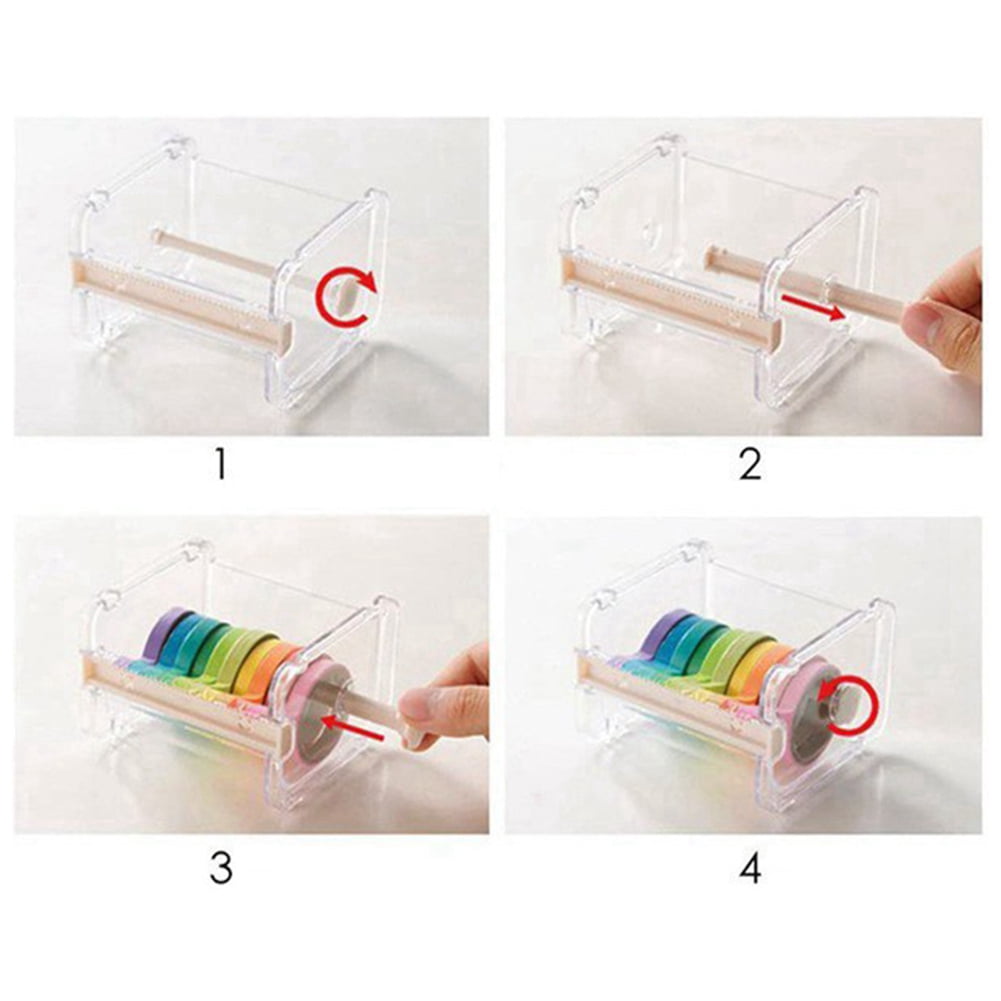 8 Pack Transparent Visible Desktop Multi Washi Masking Tape Dispenser,Tape Cutter,Roll Tape Holder,8 x Tape Dispenser,Beige & transparent