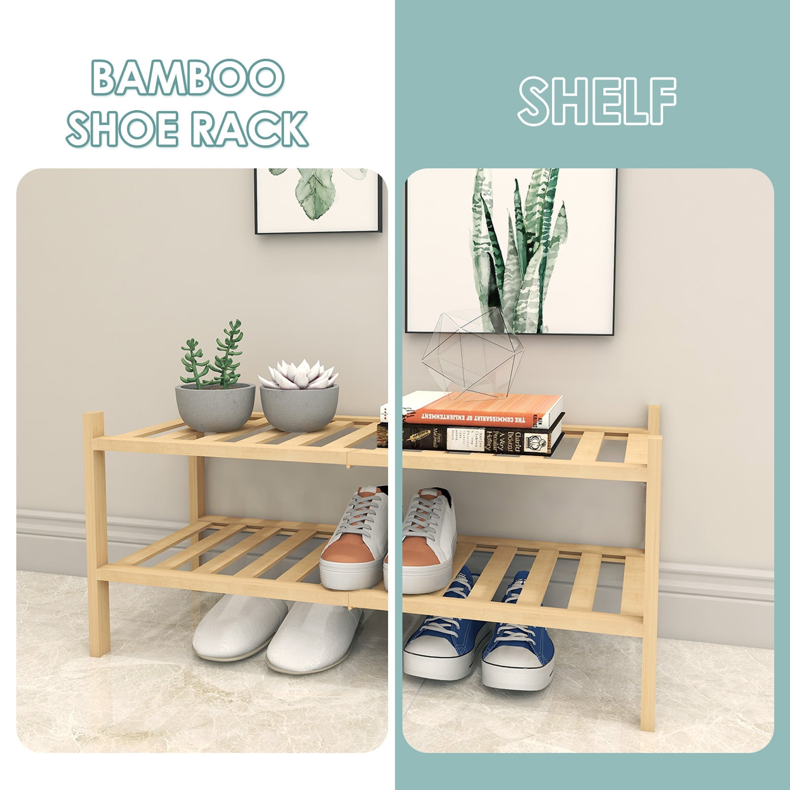 Dropship Bamboo Shoe Rack 2 Tier Stackable Shoe Shelf Free Standing Small  Shoe Storage Organizer For Entryway Closet Bedroom Bathroom Living Room to  Sell Online at a Lower Price