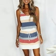 thumbnail image 2 of QATAINLAV Summer Dresses for Women 2024 Fashion Striped Dress Sexy Sleeveless Spaghetti Strap Romper Dress Casual Tie Waist Mini Tank with Pockets Blue M, 2 of 6