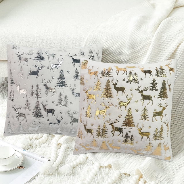Fiudx Funda de Almohada Navideña Furry Fashions, Suave Tejido de Vellosidades, Cierre de Cremallera Invisible, Elegante Decoración Navideña, Funda de Cojín para Sofá, Opciones En Plata y Oro, Tamaño