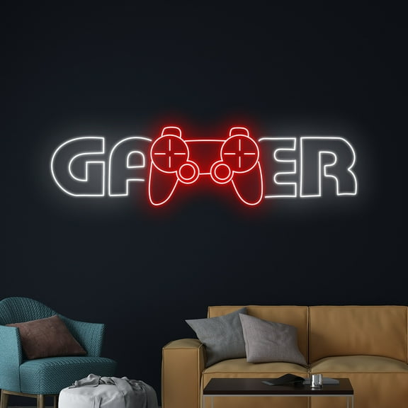 C-craft Vibrant Gamer LED Neon Sign with Game Controller Design - Perfect for Gaming Rooms