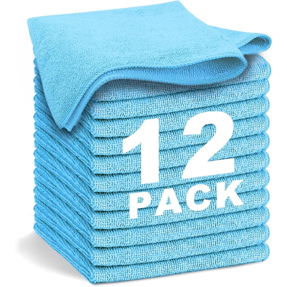 4TSL Microfiber Cleaning Cloth 13"x13", Ultra Soft Absorbent Microfiber Cleaning Rags for Housekeeping Cleaning Supplies, Lint Free Reusable Cleaning Cloths for House Washable, Pack of 12(blue)