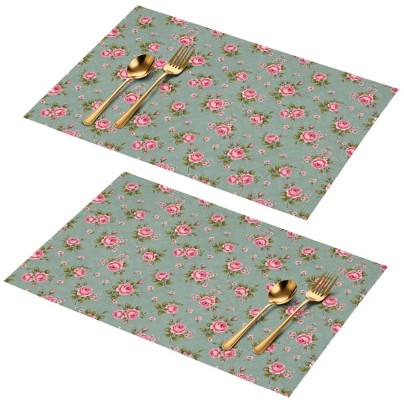 Placemat, Pioneer Flower Floral Print Pattern Place Mats Table Mat Set Of 2, PVC Washable Placemats for Party Kitchen Dining Decoration, 18x12 Inch, Fade Resistant