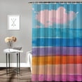 thumbnail image 2 of Creowell  Abstract Stall Shower Curtain, Rainbow Colored Horizontal Striped Lines Vibrant Hand Drawn , Fabric Bathroom Decor Set with Hooks, Purple Blue White, 2 of 7