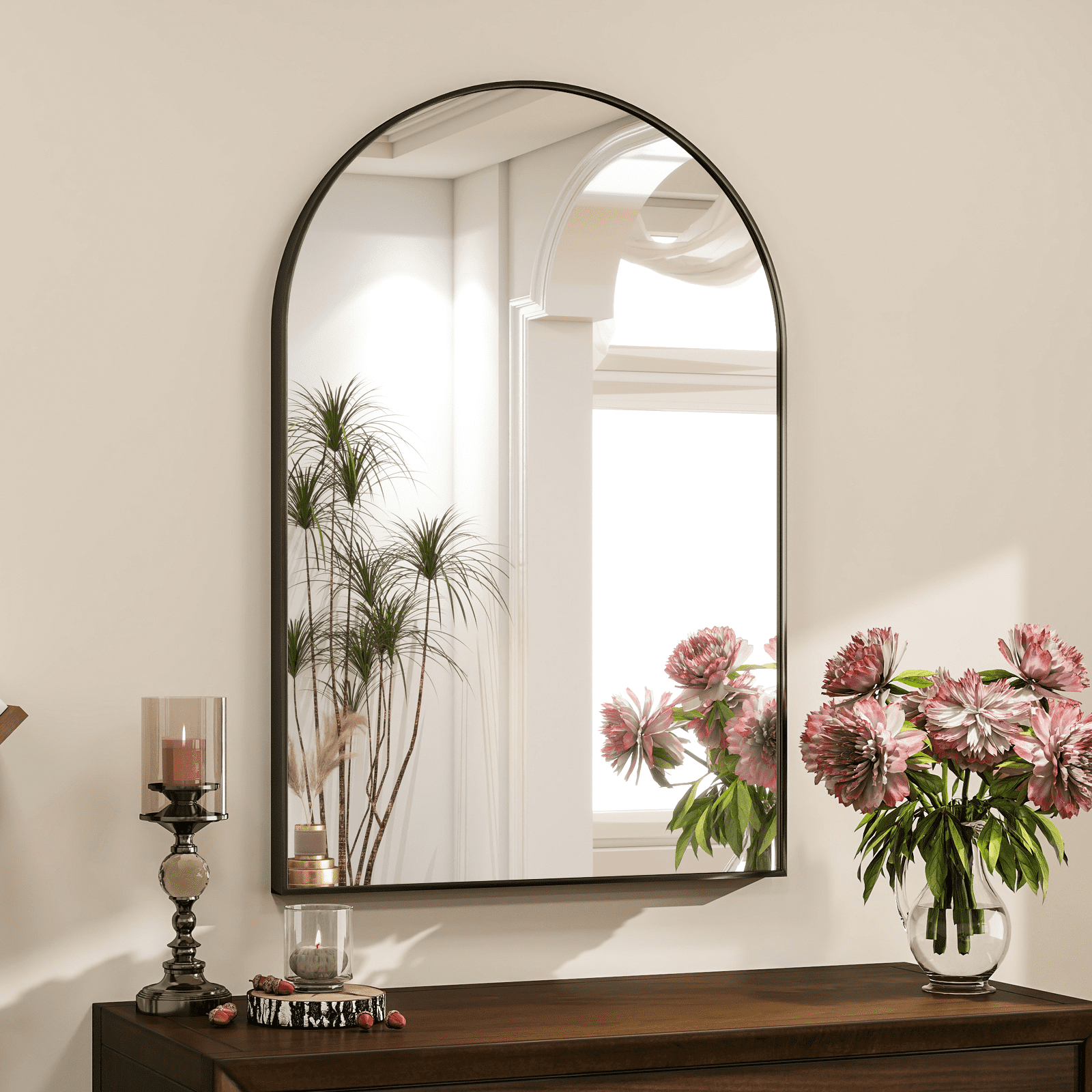 GRAHMCY 30"x20" Arched Bathroom Mirror Wall Mirror With Aluminum Alloy Frame, Black
