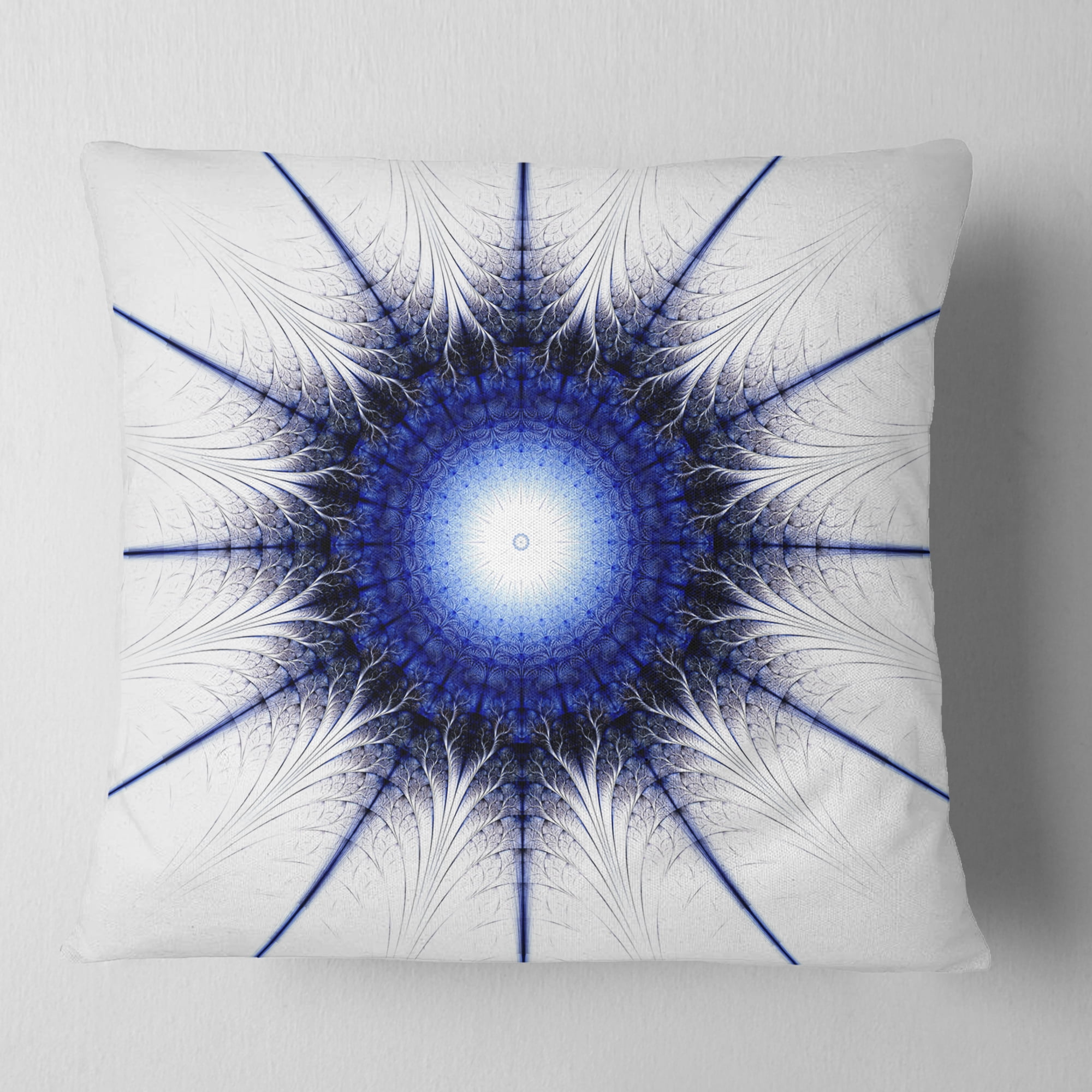 Designart Blue Digital Flower Art - Modern Floral Throw Pillow - 18x18