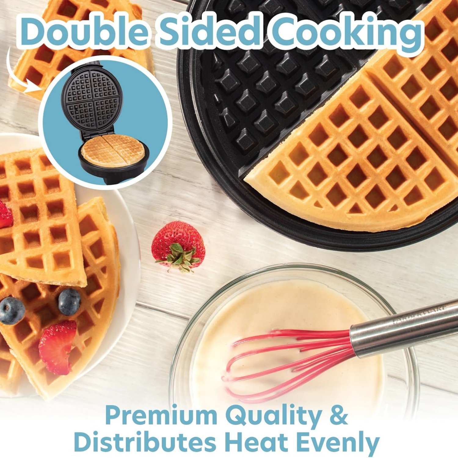 Waffle Maker- Makes 7 Inch Thin, Style Waffles for Holiday Breakfast- Waffler Iron w Adjustable Temperature Control, Easy to Use Kitchen Essential