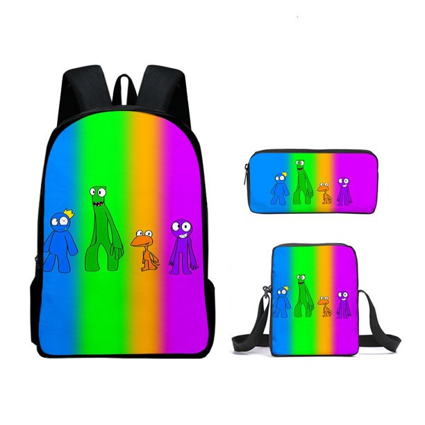 LOHILL Rainbow Friends Mochila Impresa En 3D + Satchel + Estuche Para Lápices Conjunto De Niños Unisex De Gran Capacidad De Hombro