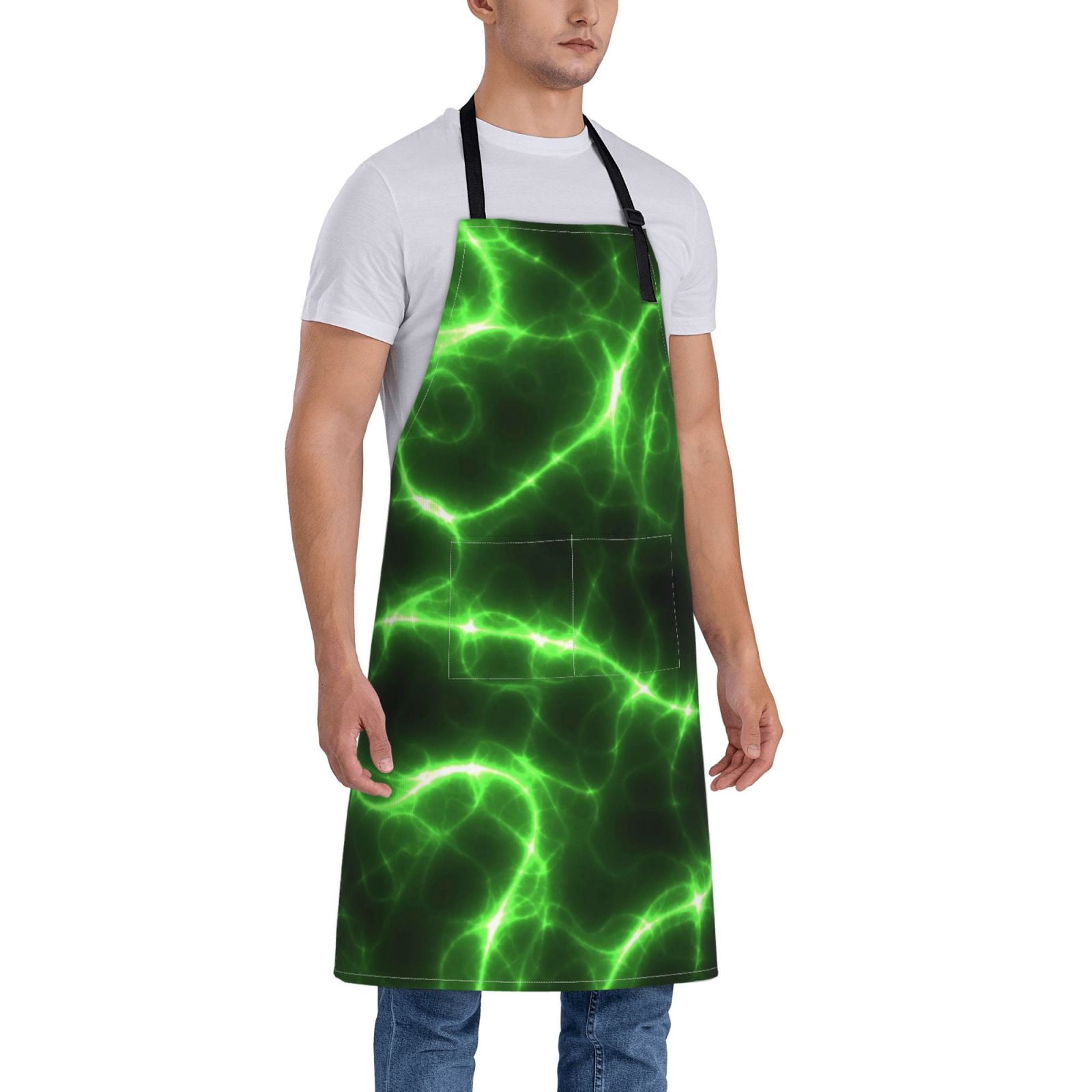 Kdxio Green Lightning Apron with Pockets Adjustable Kitchen Aprons for Men Women Waterproof Aprons for Cooking,Drawing,Crafting, Baking Household Cleaning