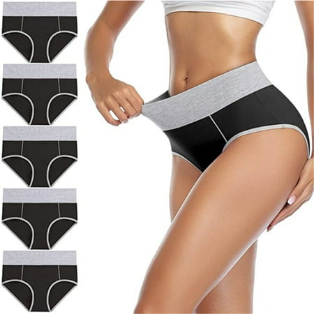 

5 Pack Women s Cotton Underwear High Waist Briefs Ladies Soft Breathable Comfortable Panties Black S