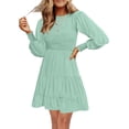 thumbnail image 1 of Femmes 2023 Décontracté Manches Longues Col Rond Élastique Taille Fluide Étagé Mini-Robe, 1 of 6
