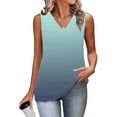 thumbnail image 4 of Mujeres sin mangas Tops de verano gradiente color fuera de posición impresión V-cuello blusa casual Mujeres V-cuello de verano Tops, 4 of 7