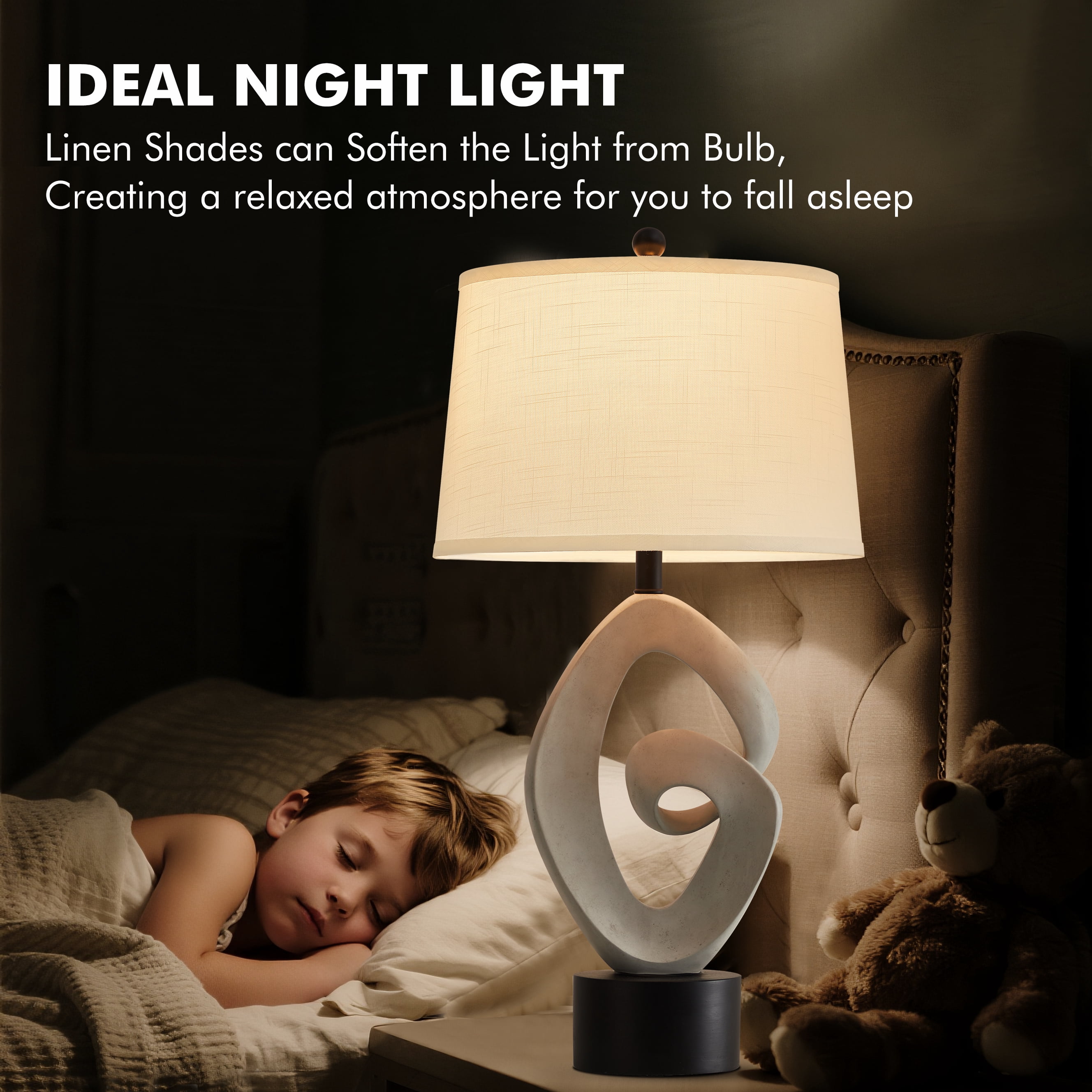 NATYSWAN 31.5-inch Tall Modern Table Lamp with Linen Shade, Bedside Lamp with Rotary Switch & Included LED Bulb for Living Room, Bedroom, Office