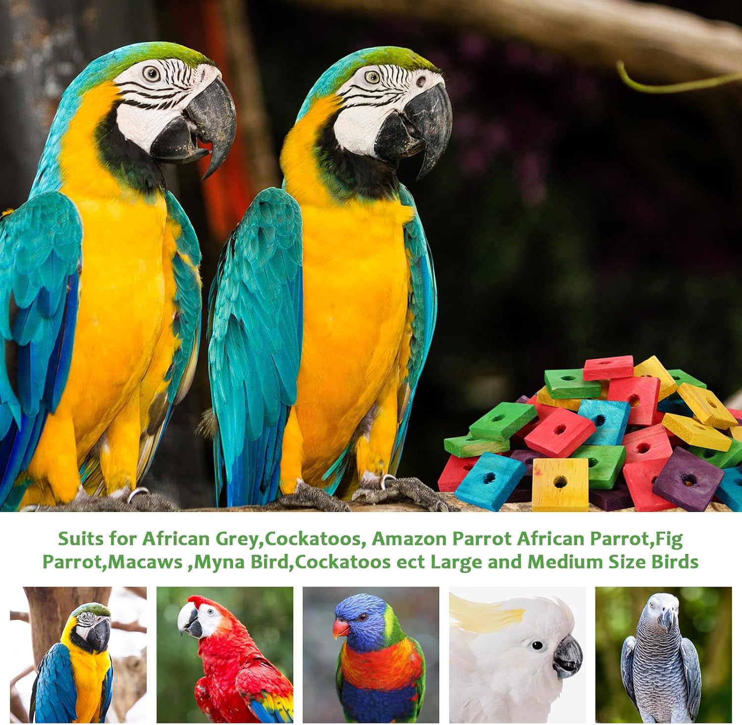 100Pcs Bird Toy Wooden Blocks Parrot Chewing Toys Mini Wood Chips Small Animals Cage Accessories for DIY Playing Chewing