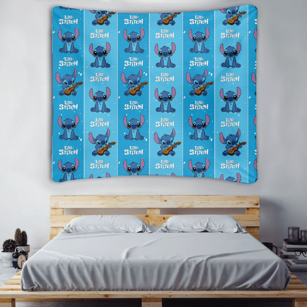 Fnyko Lilo & Stitch Decor Tapestry Cartoon Design Wall Art Tapestries  Suitable For Bedroom Home Dorm Gift for Her and Him 