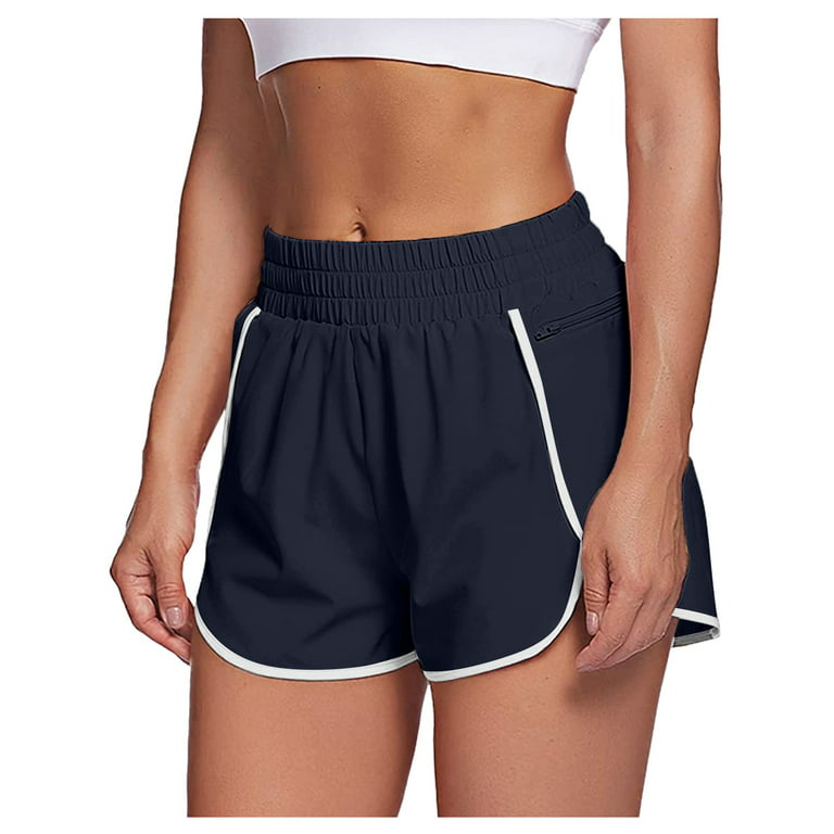 iOPQO Women's Shorts womens shorts Women's Workout Shorts Elastic Waist  Running Pockets Pants Navy S 