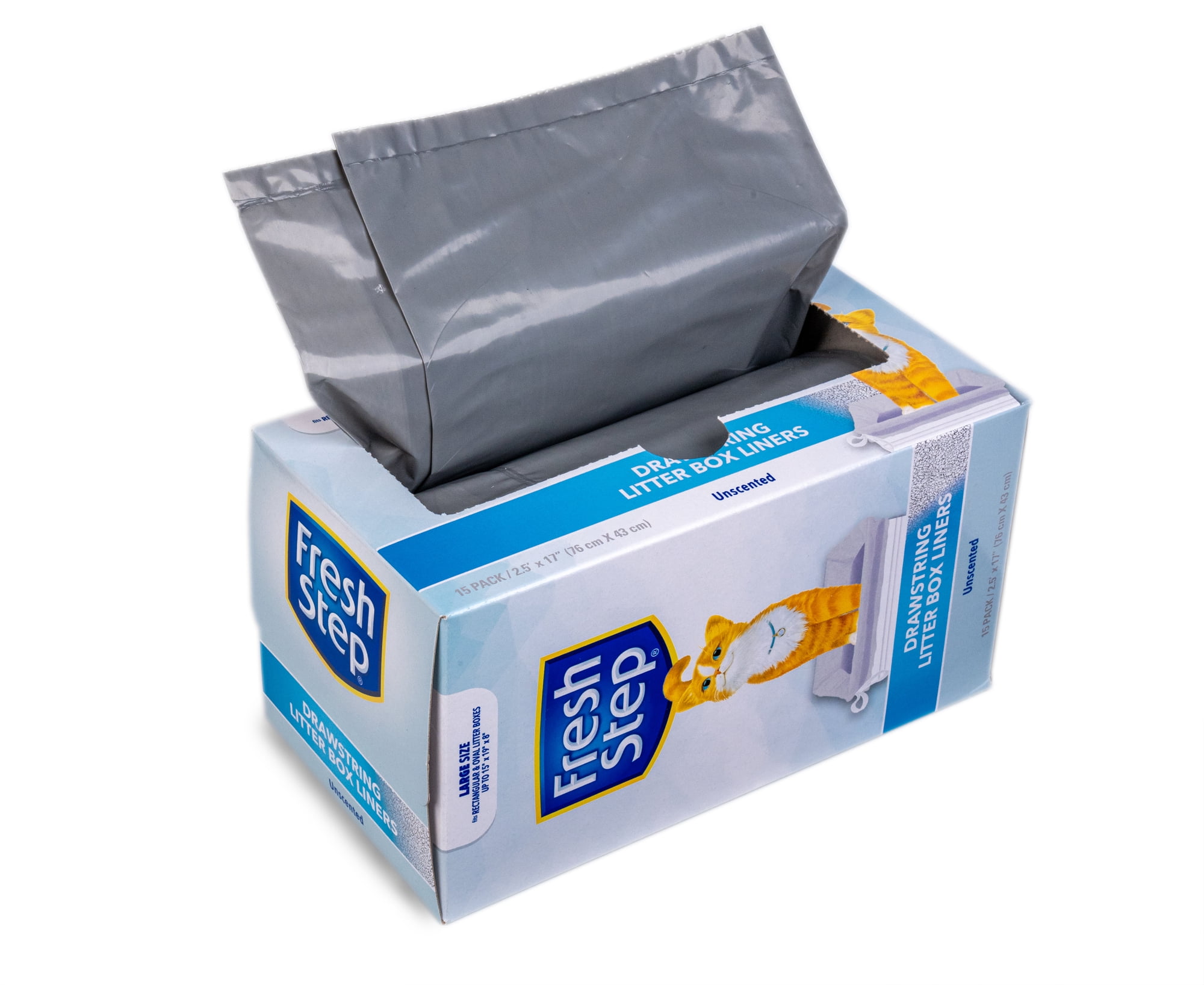 Fresh Step Drawstring Litter Box Liners Unscented, Large Size, 30" x 17" - 15 Count
