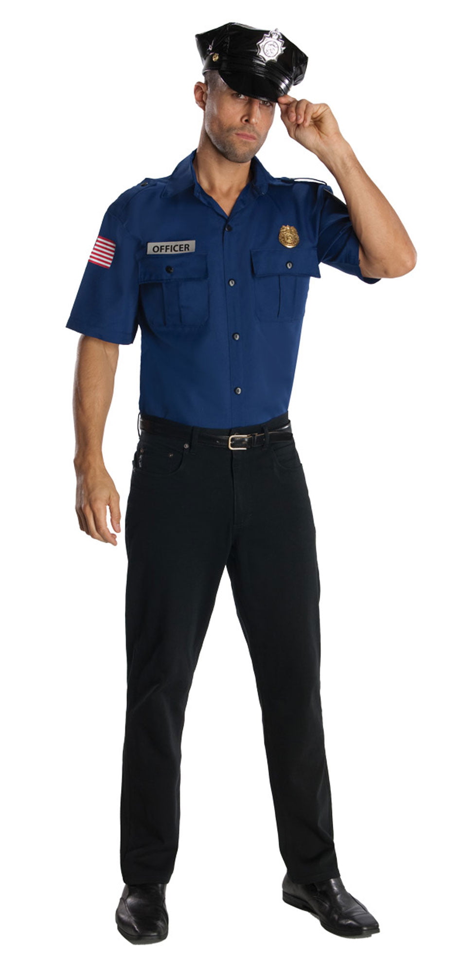 Police Officer Blue Shirt and Hat Cop Adult Unisex Costume R880769 ...