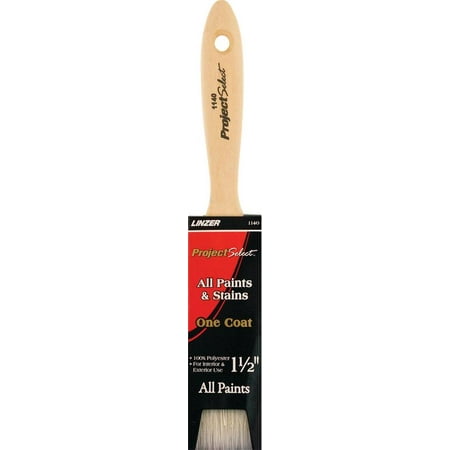 Project Select Flat Sash Varnish Brush, 1-1/2 in, Chiseled Polyester, Brass, Natural Wood