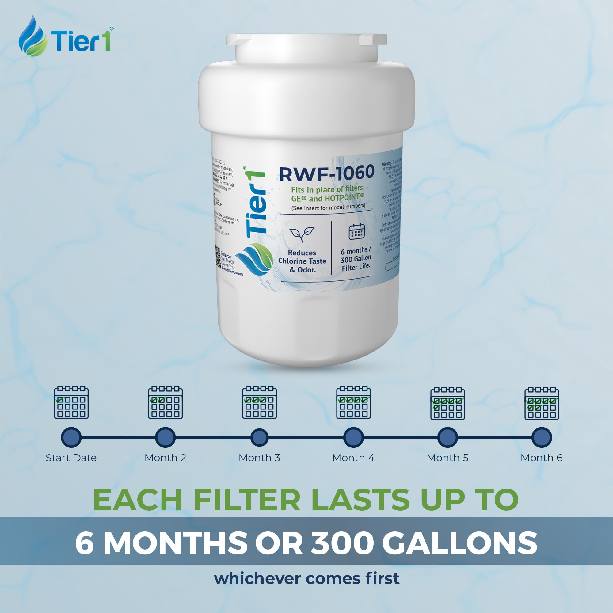 Tier1 MWF Refrigerator Water Filter 3-pk | Replacement for GE SmartWater MWFP, MWFA, GWF, GWFA, HWF, Kenmore 9991, 46-9991, 469991, WSG-1, WFC1201, Fridge Filter