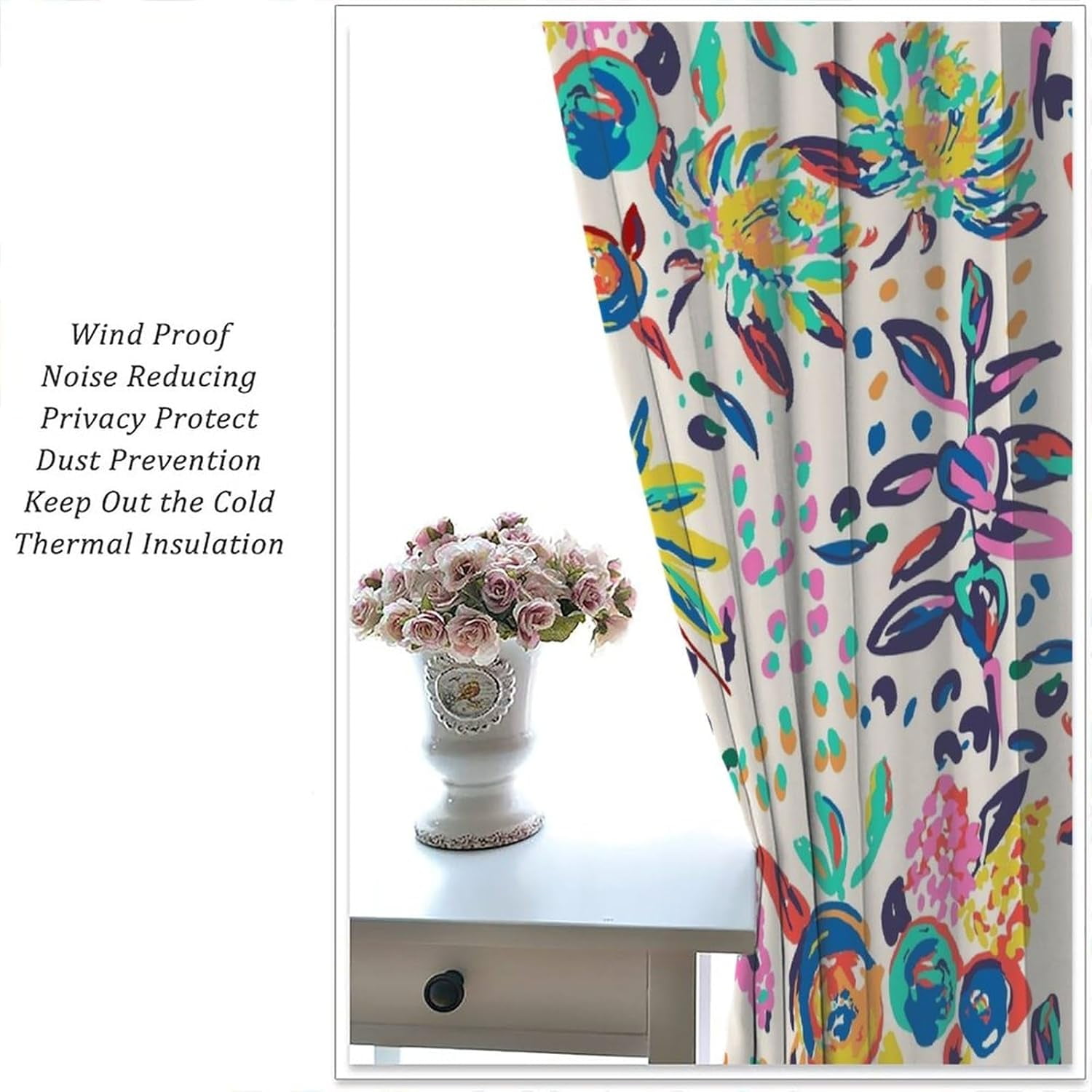 Floral Print Curtains for Living Room, Boho Paisley Flower Window Treament for Bedroom, Colorful Jacobean Blackout Drapes 2 Panel Sets,42x63 Inch