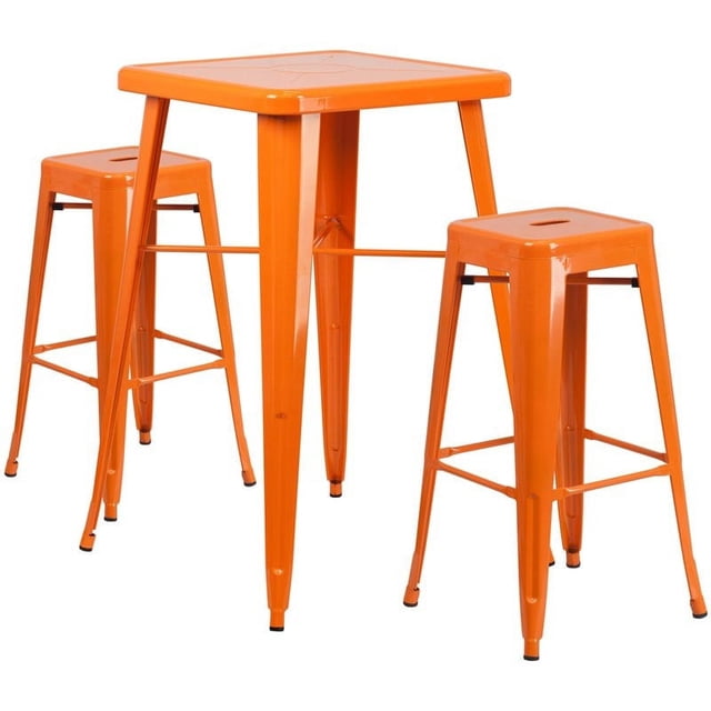 Flash Furniture Ensemble de Pub Carré en Métal de 3 Pièces en Orange