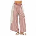thumbnail image 2 of Sewkxo Womens Wide Leg Striped Boho Palazzo Pants with Lace Panel Summer Loose Elastic Waist Beach Vacation Lounge Pants,Deep Red M, 2 of 7