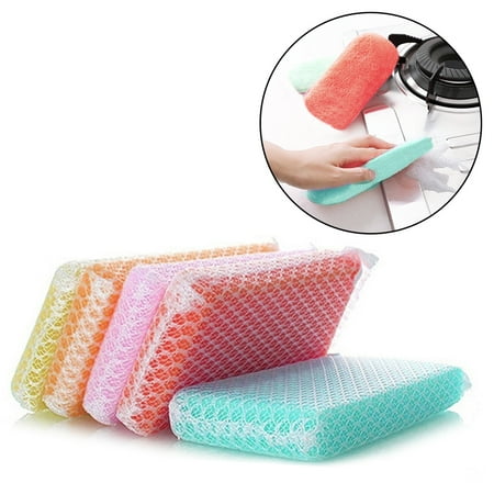SANWOOD 5Pcs Kitchen Dish Bowl Pot Washing Cleaning Sponge Pads Oil Dirt Removal Tool