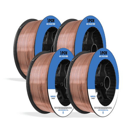 

(4 Spools) PGN Solid MIG Welding Wire - ER70S-6 - 0.045 Inch 11 Pound Spool - Mild Steel MIG Wire with Low Splatter and High Levels of Deoxidizers - For All Position Gas Welding