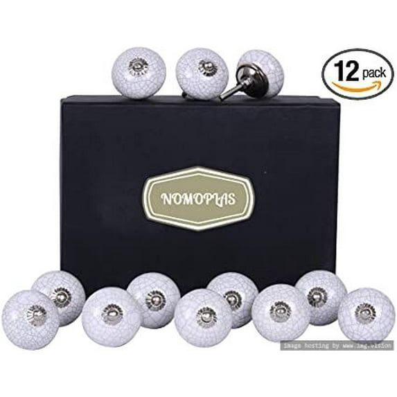 Ceramic Knobs for Dresser Drawers- Unique Handmade Decorative Kitchen Cabinet Knobs- Floral White Dresser Drawer Knobs- 24 Pack for Home Improvement on Office Desk, Kitchen Drawer or Bathroom Cabinets