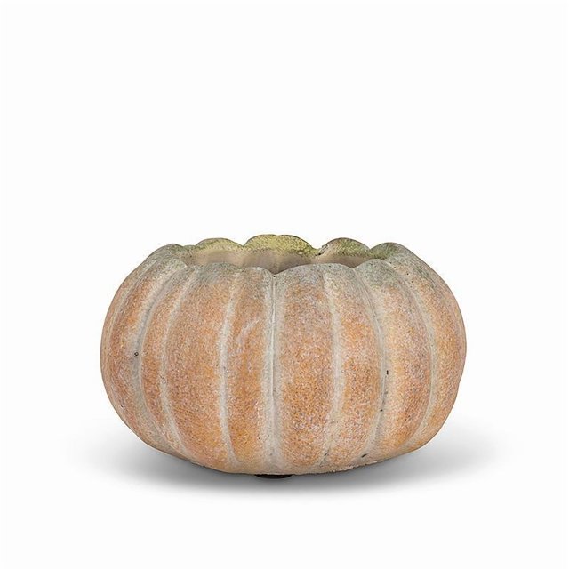 Abbott Petit Pot Bas en Forme de Citrouille – Pot en Ciment avec Fini Orange Rustique, 5,5 Po L – Jardinière à Thème Automnal pour Fleurs d'Automne Ou Déco Saisonnière
