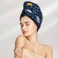 thumbnail image 2 of Yiaed Planets and Stars Print Hair Cap with Button,Coral Fleece Hair Towel Wrap for Women Wet Hair,Quick Dry Turban for Wet Hair Long Thick Hair, 2 of 5