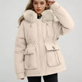thumbnail image 3 of XUNKUSGA Women's Winter Coats Fleece Lined Women's Parka Coat Solid Color Cotton Padded Jacket Casual Zip Closure Winter Coats for Women with Removable Hood and Pockets M-3XL Beige, 3 of 6