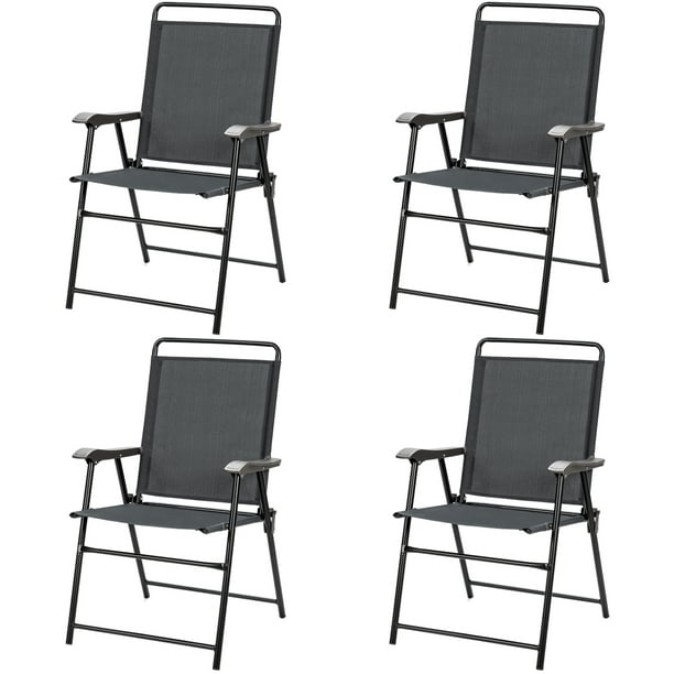 Gymax Outdoor Dining Chair Steel Set Of 4 Folding Grey Com - Set Of 4 Outdoor Patio Folding Chairs With Armrest