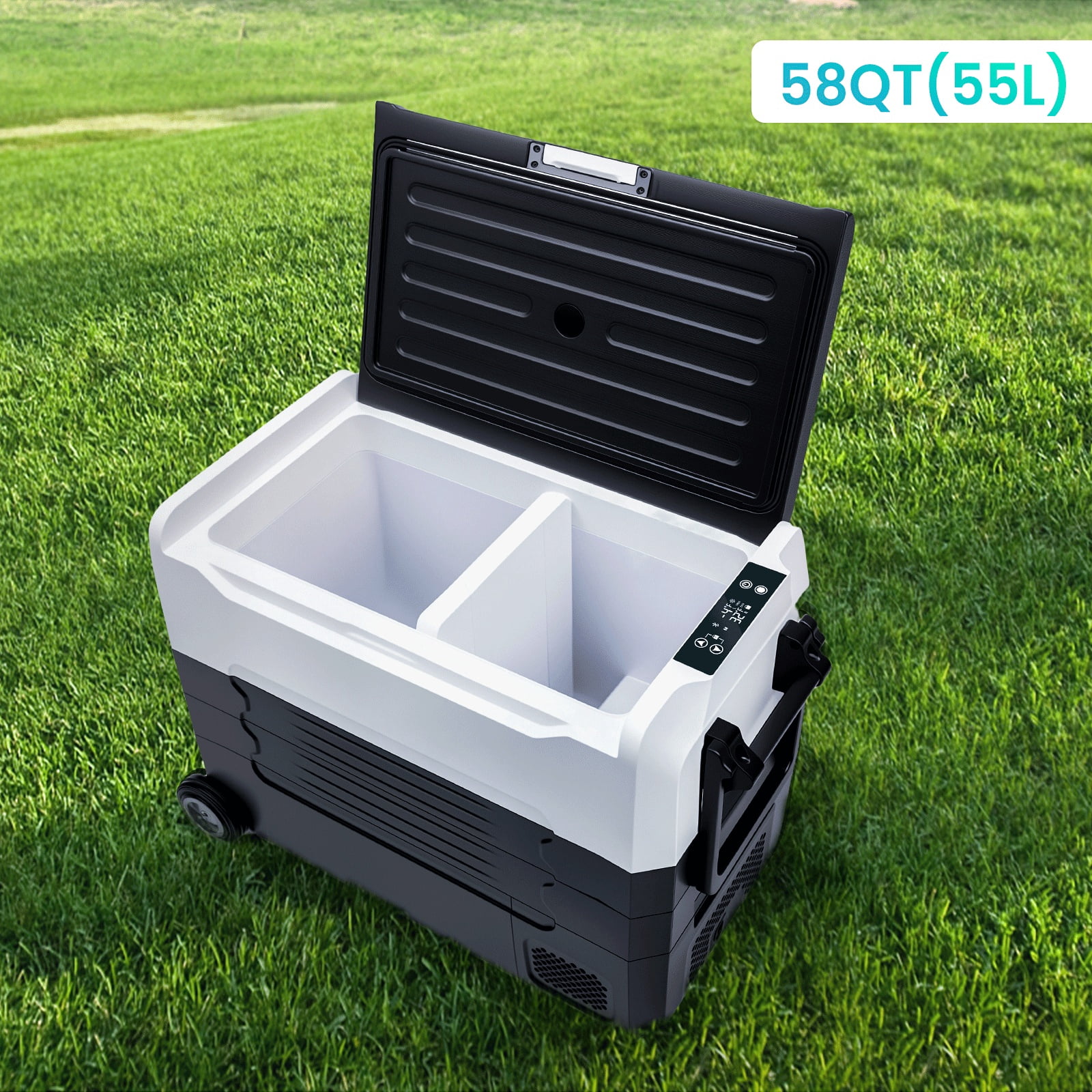 WheelX Car Refrigerator 58Qt, 12v Portable Freezer with Dual Zone, 12/24V DC & 100-240V AC Electric Cooler with -4℉-68℉ Cooling Range, App Control for Car Truck Vehicle RV Boat Outdoor & Home Use