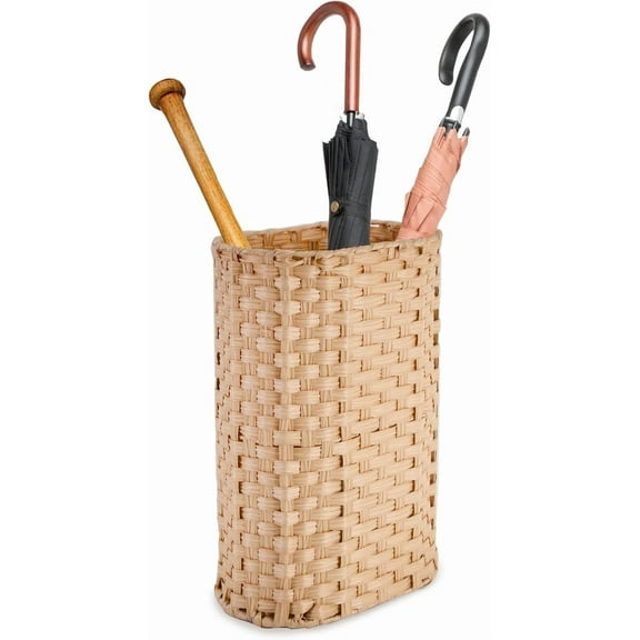 Wicker Umbrella Holder, Hand Woven Umbrella Stand Basket Decorative Cane Holder Rack for Home, Entryway Multipurpose Narrow Tall Basket (Natural)