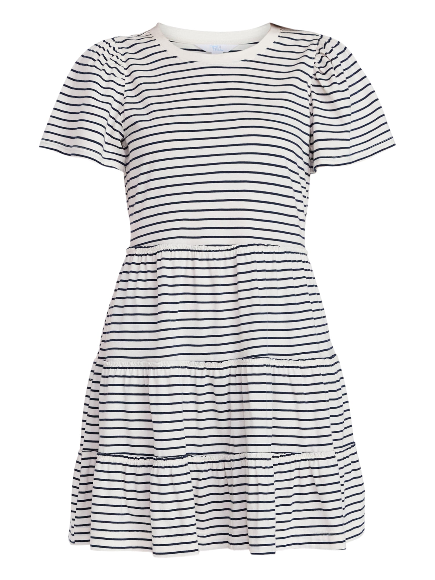 Time and Tru Women's and Women’s Plus Cotton Swing Dress with Short Sleeves, Sizes XS-4X