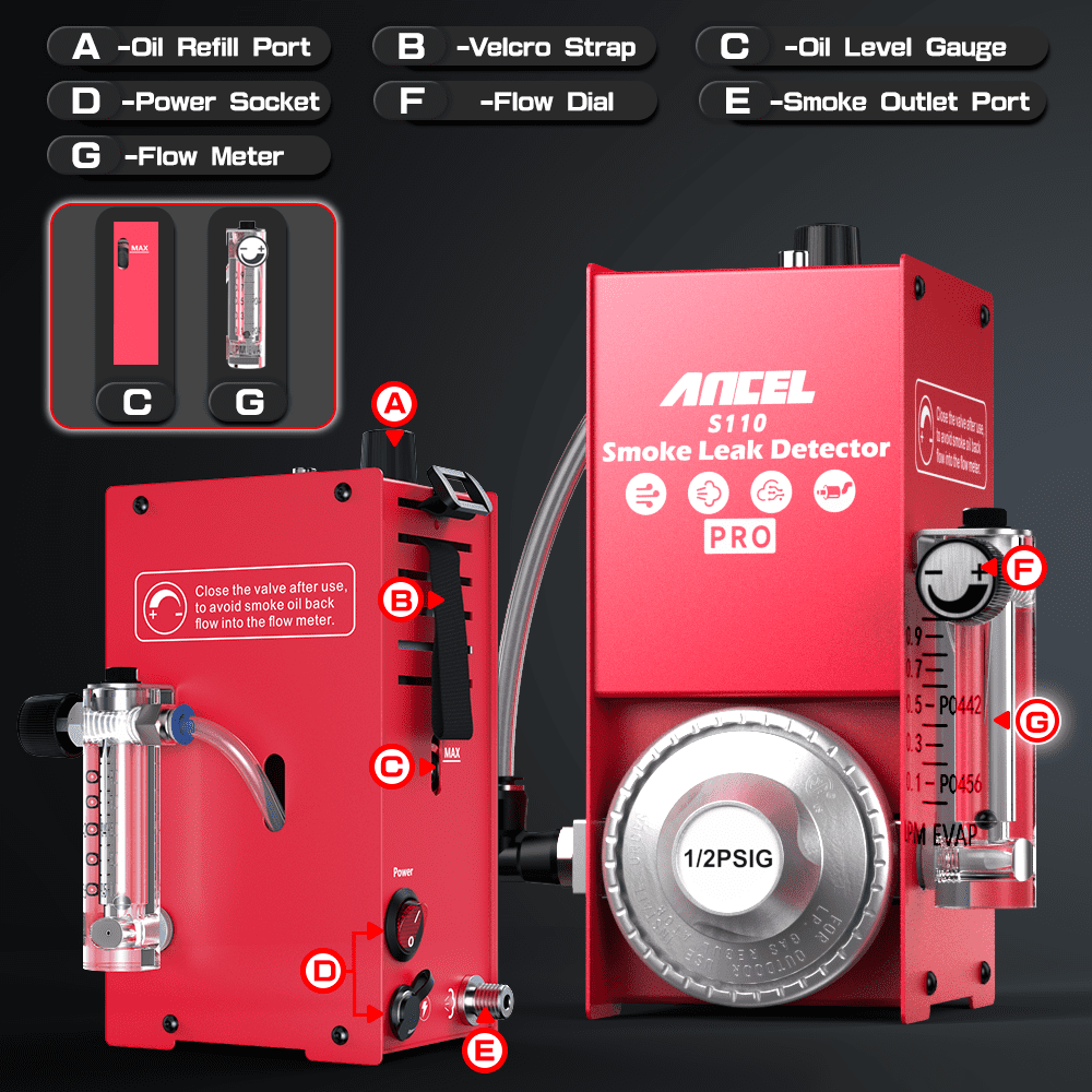 ANCEL EVAP Smoke Machine Car Leak Dector Vacuum Pipe Leak Diagnostic, Car Fuel Pressure Gauge Tester, Smoke Machine for Automotive Truck