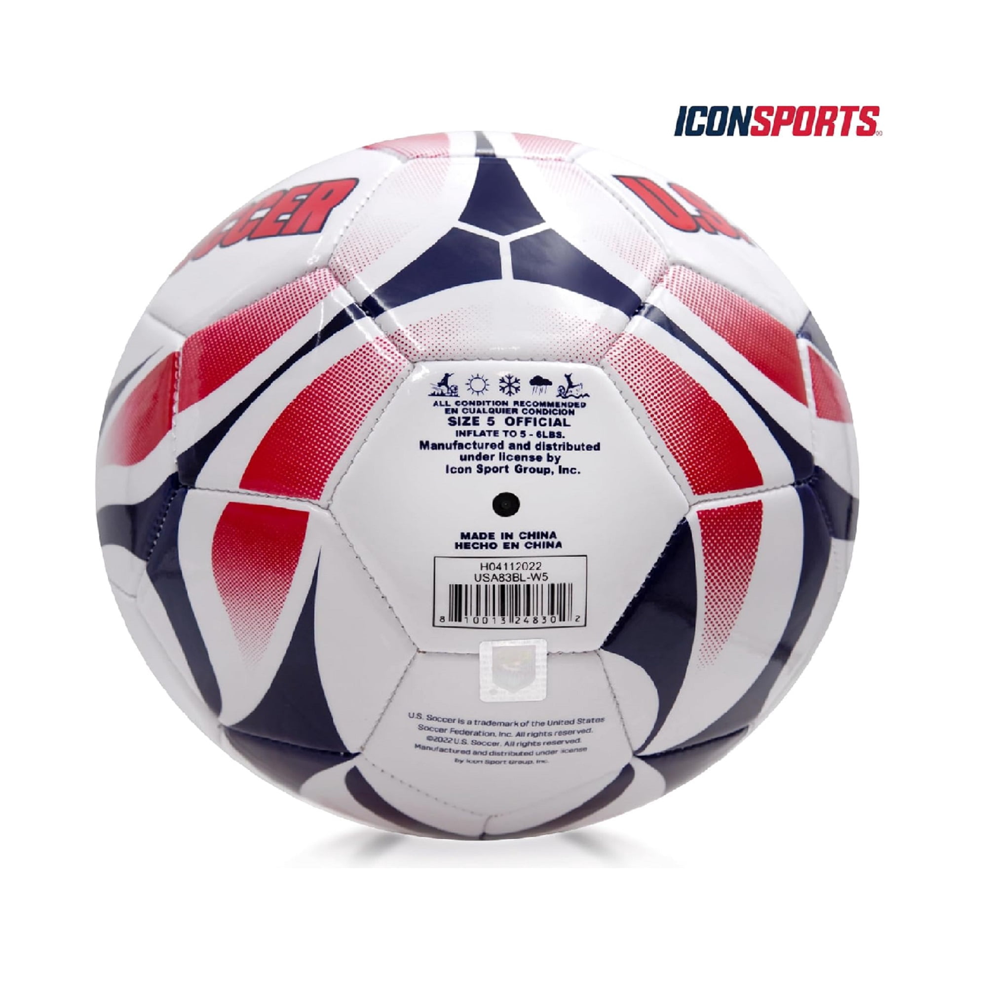 Icon Sports U.S. Soccer Official Licensed Soccer Ball - Inked [White Red] Size 5