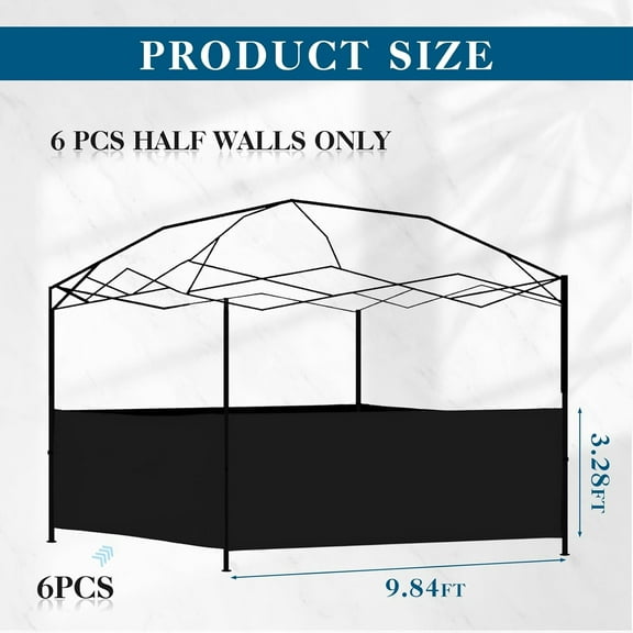 6 Pcs Canopy Half Wall Tent Sidewall for 10x10 Canopy Waterproof Gazebo Side Panels Black