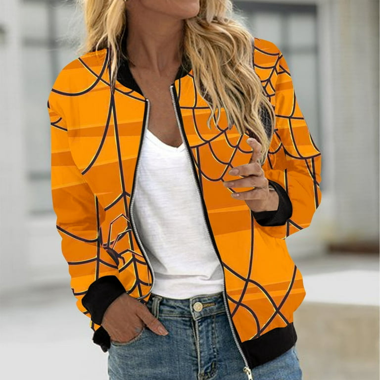 Orange bomber jacket womens best sale