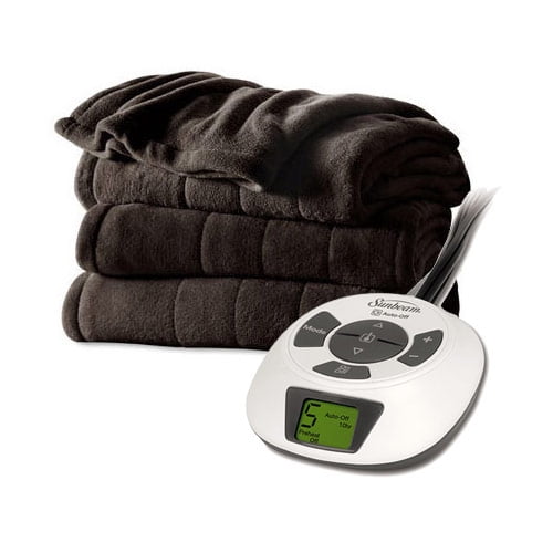 Sunbeam Channeled Velvet Plush Electric Heated Blanket Full Size Walnut
