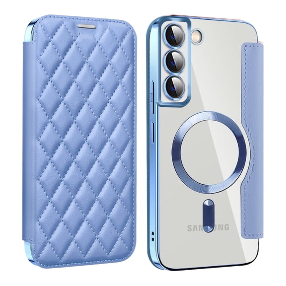 Allytech Flip Case for Samsung Galaxy S24 Plus, [Compatible with Magsafe] PU Leather Clear Back Cover RFID Blocking Cards Slots Wallet Phone Case for Galaxy S24 Plus, Blue